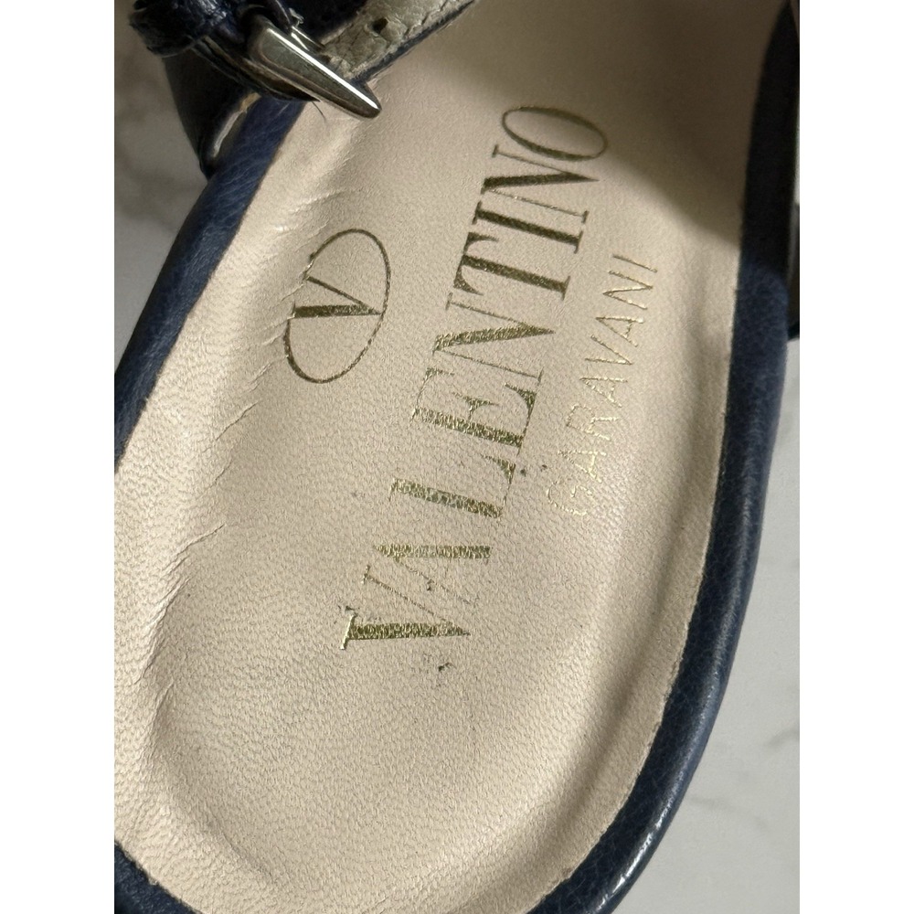 Valentino Garavani Strappy Sandal Heels Womens Size 40 Navy Blue Stiletto - Picture 7 of 11